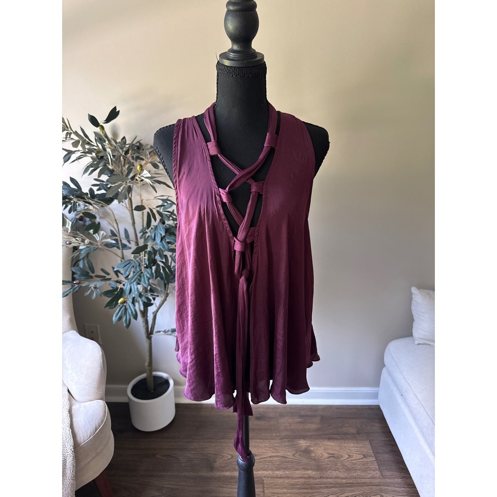 Intimately Free People Strappy Lattice Tank Top Plum Wine Sleeveless Blouse